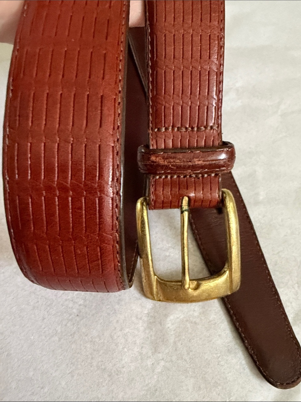 Brighton Brown Embossed Leather Belt Brass Buckle made in USA Size 34